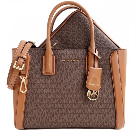 Michael Kors Kali Medium Satchel Ipad Case Tote Shoulder Handbag MK Brown - Picture 2 of 5